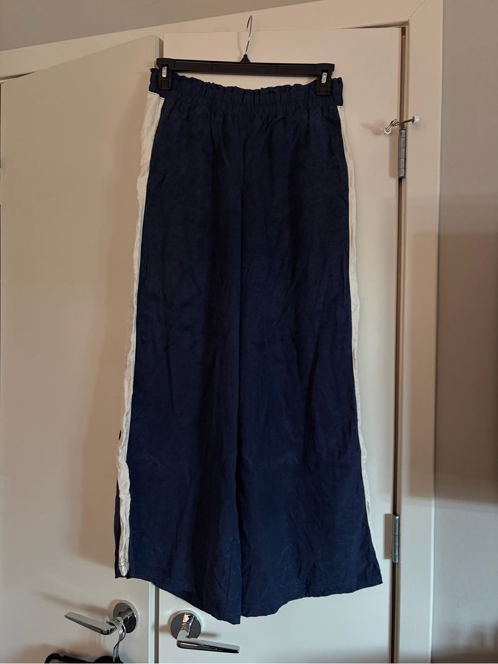 Aerie Navy Wide-Leg Track Pants with White Side Stripe